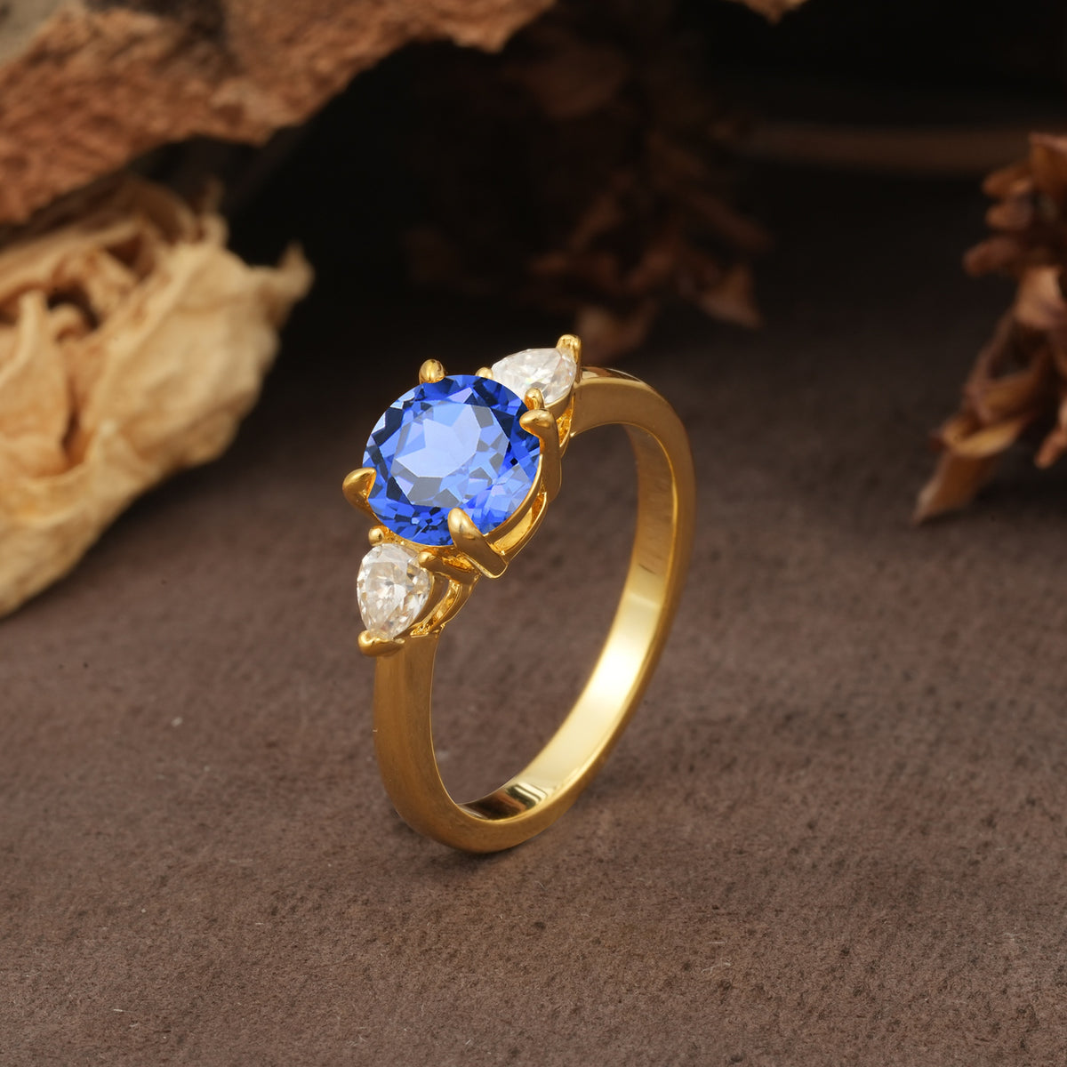 Classic, Luxurious 4-Prong Pear Cut Sapphire Three Stone Engagement Ring - Additional view