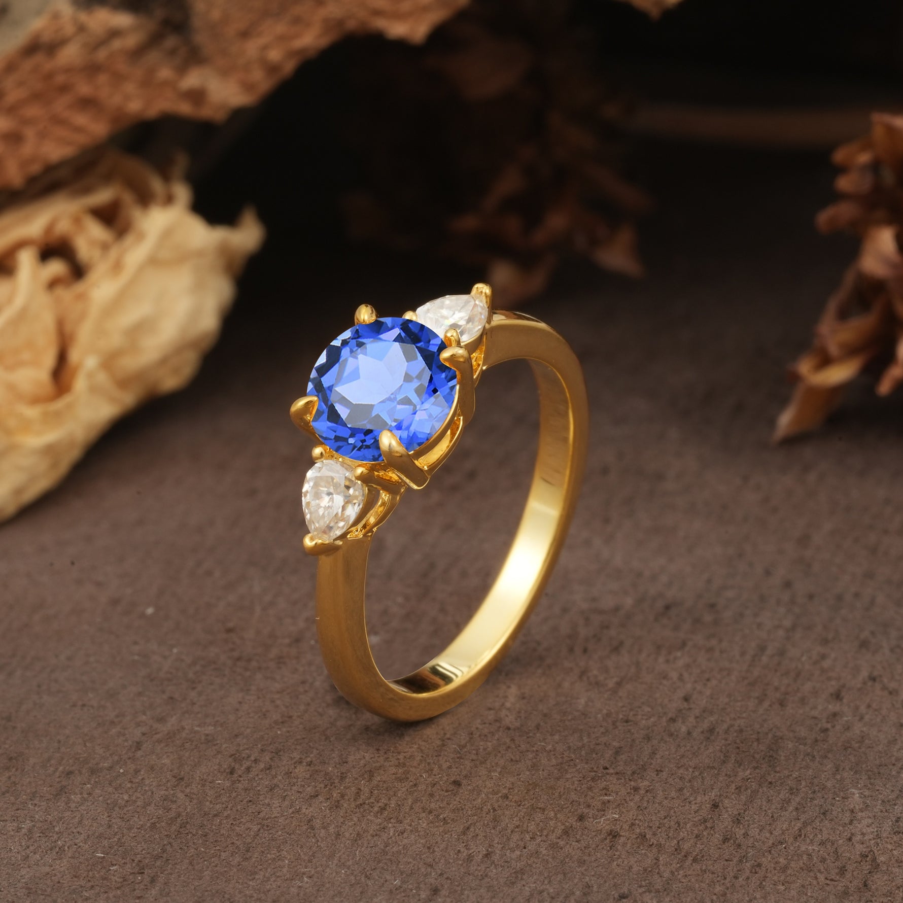 Classic, Luxurious 4-Prong Pear Cut Sapphire Three Stone Engagement Ring - Additional view