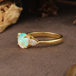Classic, Luxurious 4-Prong Pear Cut Fire Opal Three Stone Engagement Ring - Additional view
