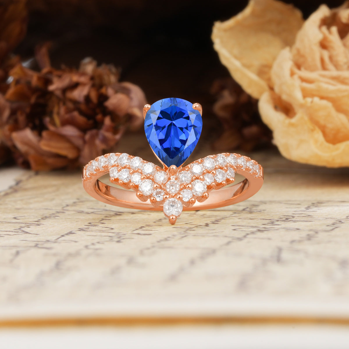 Unique Crown Three-Prong Pear Cut Sapphire Engagement Ring - Additional view