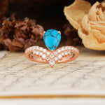 Unique Crown Three-Prong Pear Cut Turquoise Engagement Ring - Additional view