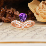 Unique Crown Three-Prong Pear Cut Amethyst Engagement Ring - Additional view