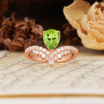 Unique Crown Three-Prong Pear Cut Peridot Engagement Ring - Additional view