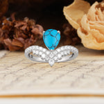 Unique Crown Three-Prong Pear Cut Turquoise Engagement Ring - Additional view