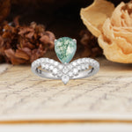 Unique Crown Three-Prong Pear Cut Moss Agate Engagement Ring - Additional view