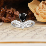Unique Crown Three-Prong Pear Cut Black Onyx Engagement Ring - Additional view