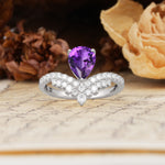 Unique Crown Three-Prong Pear Cut Amethyst Engagement Ring - Additional view