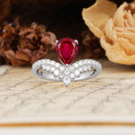 Unique Crown Three-Prong Pear Cut Ruby Engagement Ring - Additional view