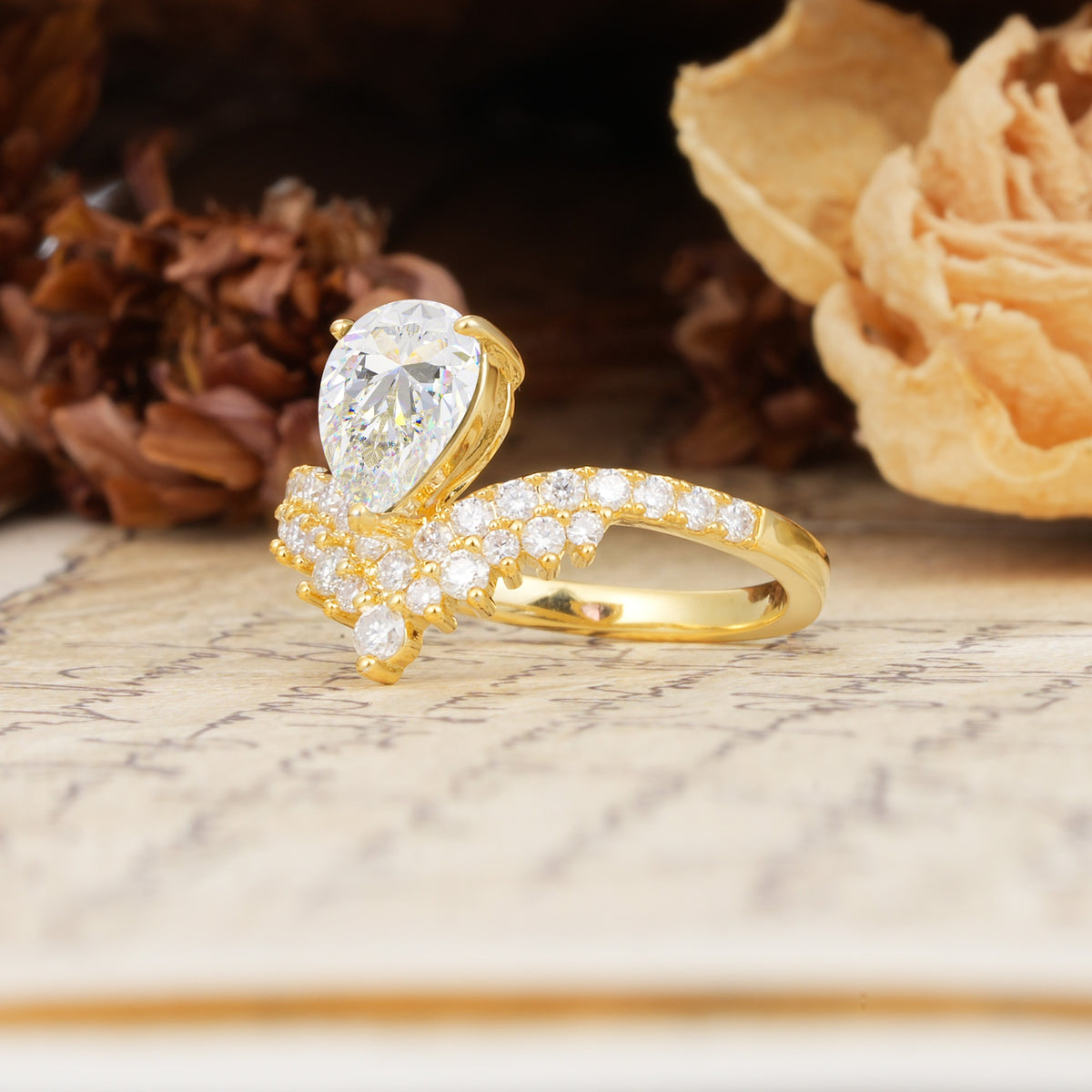 Unique Crown Three-Prong Pear Cut Moissanite Engagement Ring - Additional view