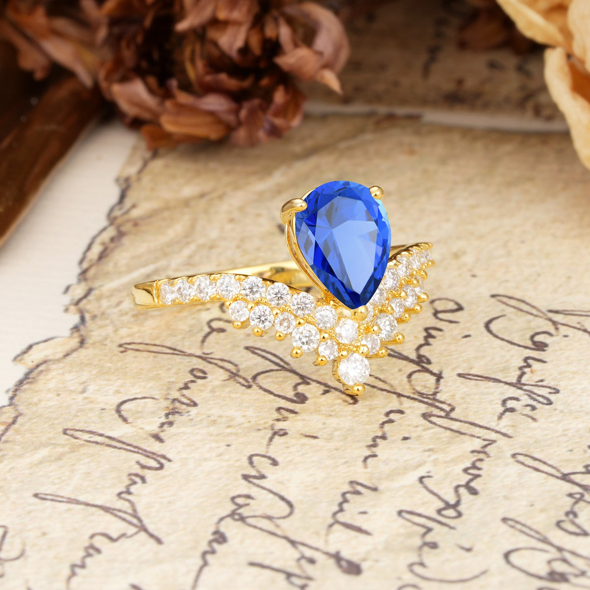Unique Crown Three-Prong Pear Cut Sapphire Engagement Ring - Additional view