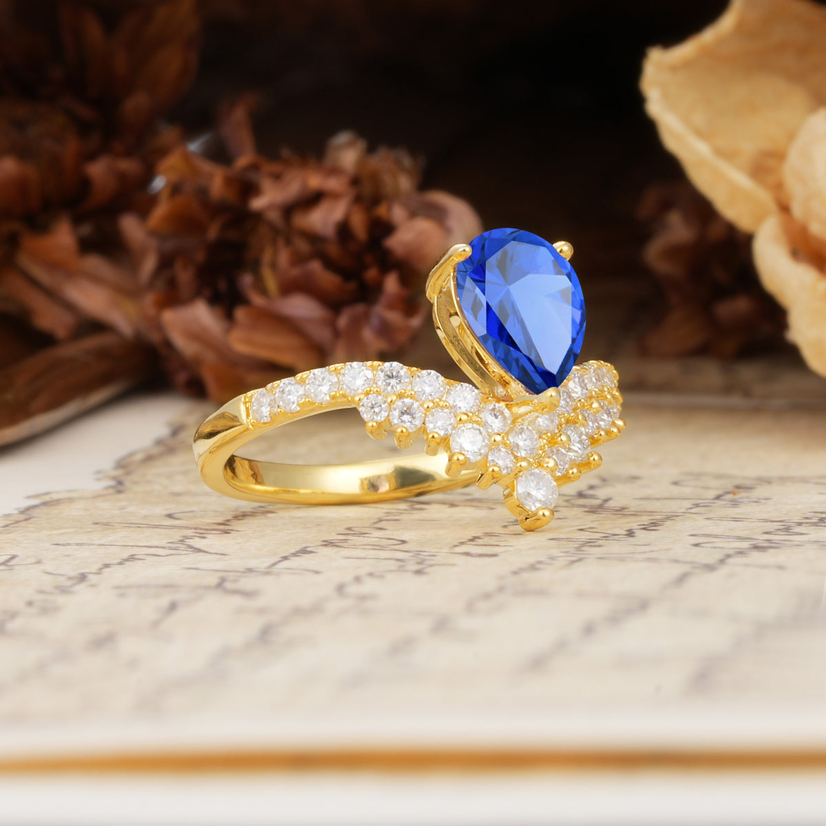 Unique Crown Three-Prong Pear Cut Sapphire Engagement Ring - Additional view