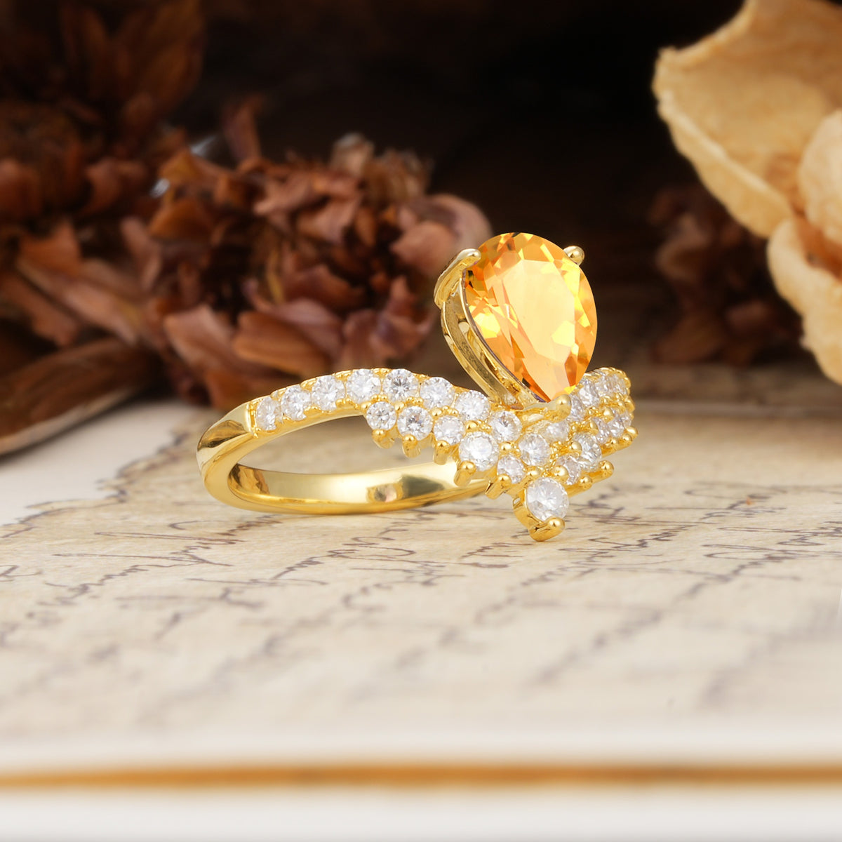 Unique Crown Three-Prong Pear Cut Citrine Engagement Ring - Additional view