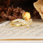 Unique Crown Three-Prong Pear Cut Citrine Engagement Ring - Additional view