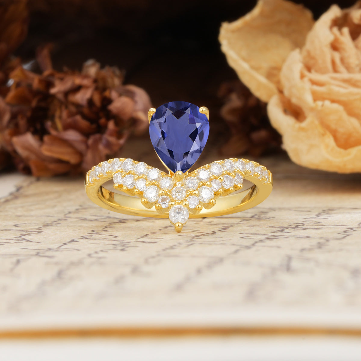 Unique Crown Three-Prong Pear Cut Tanzanite Engagement Ring - Additional view