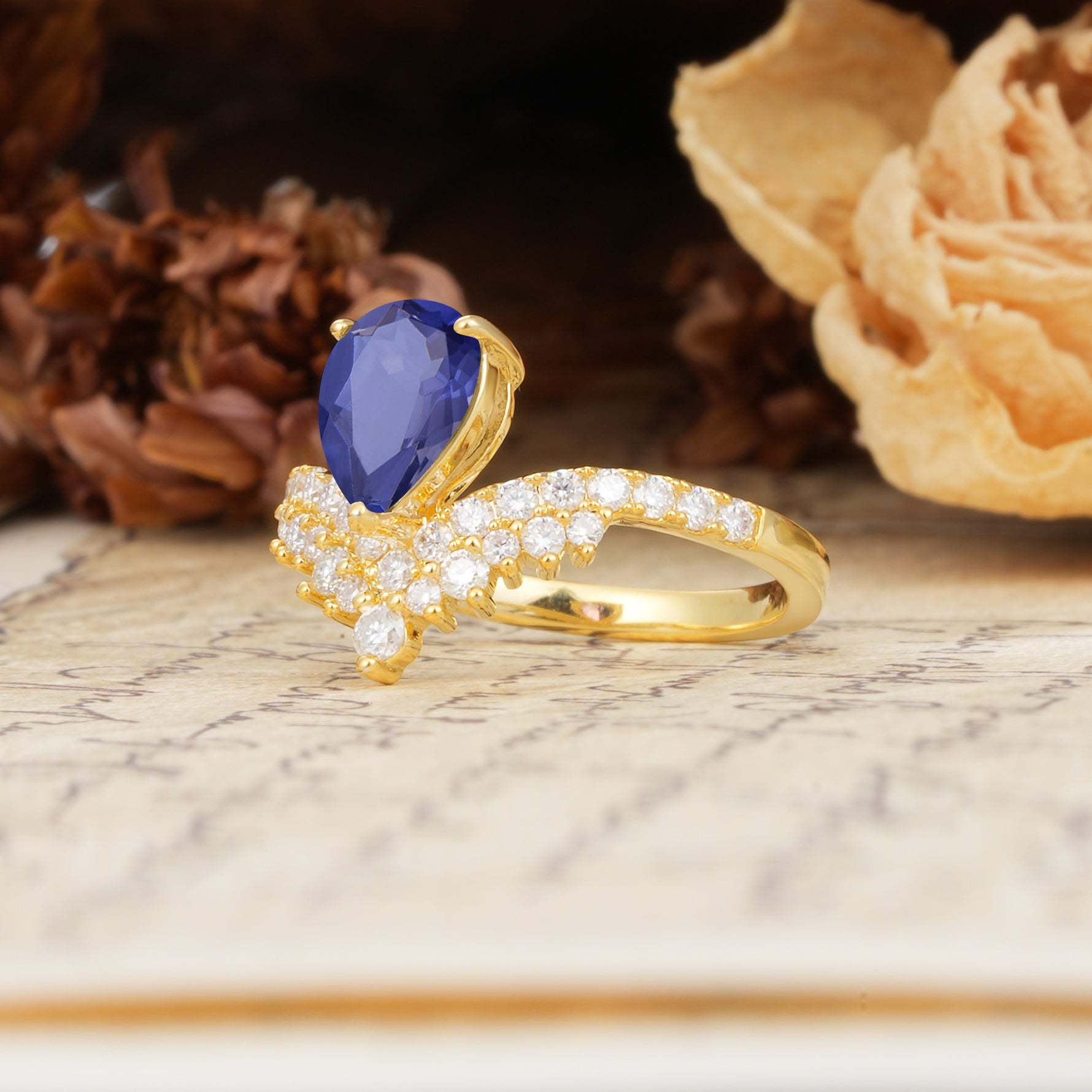 Unique Crown Three-Prong Pear Cut Tanzanite Engagement Ring - Additional view