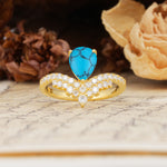 Unique Crown Three-Prong Pear Cut Turquoise Engagement Ring - Additional view