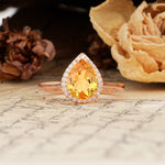 Luxurious Vintage-Style Pavé-Set, 4-Prong Pear Cut Citrine Engagement Ring - Additional view