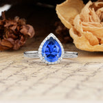 Luxurious Vintage-Style Pavé-Set, 4-Prong Pear Cut Sapphire Engagement Ring - Additional view