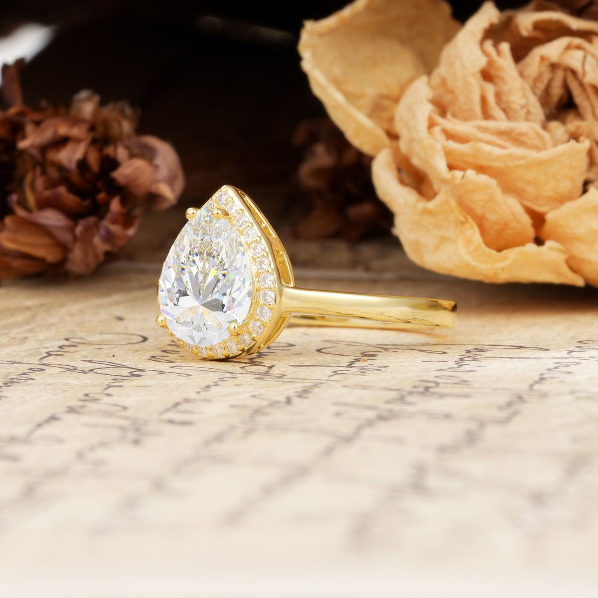 Luxurious Vintage-Style Pavé-Set, 4-Prong Pear Cut Moissanite Engagement Ring - Additional view