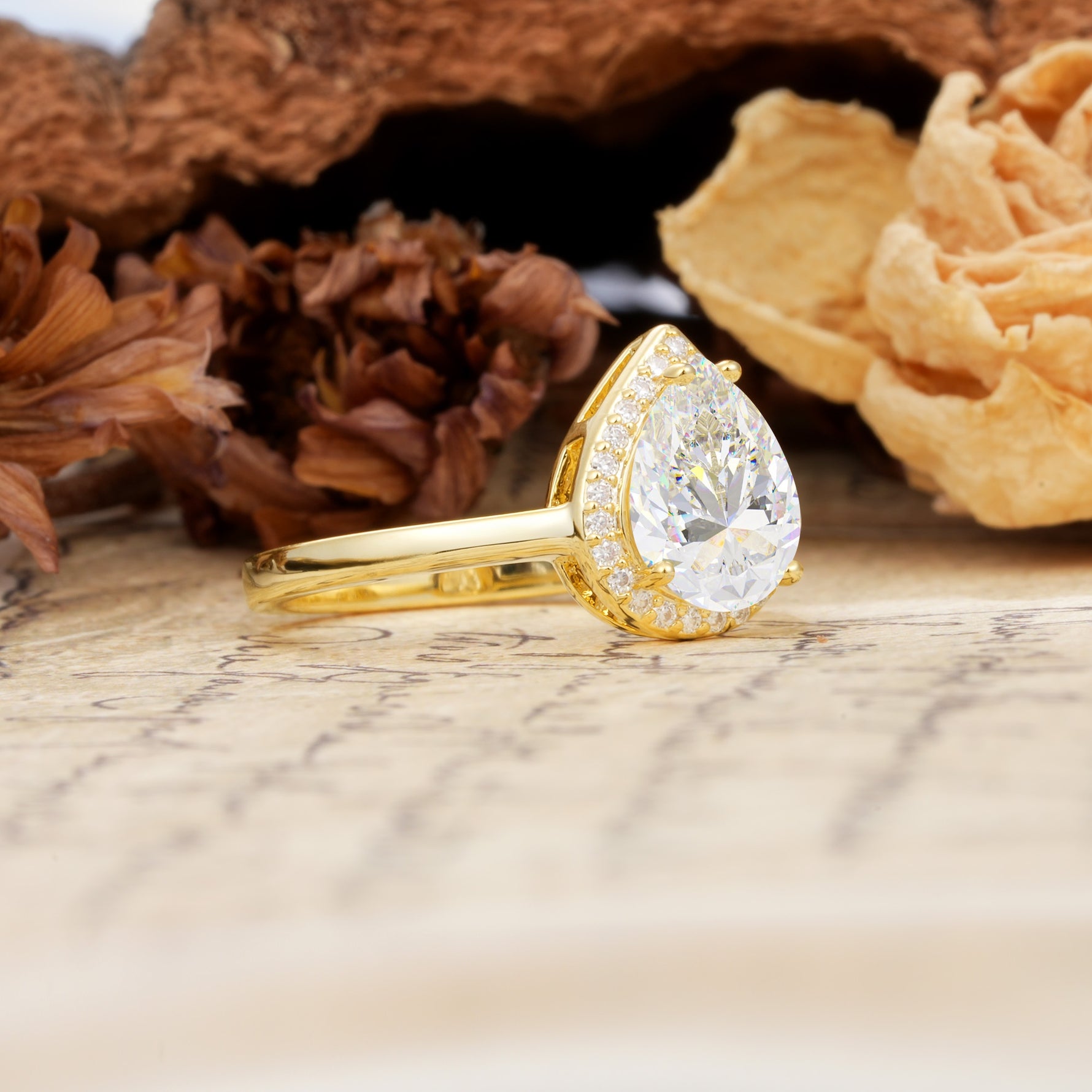 Luxurious Vintage-Style Pavé-Set, 4-Prong Pear Cut Moissanite Engagement Ring - Additional view