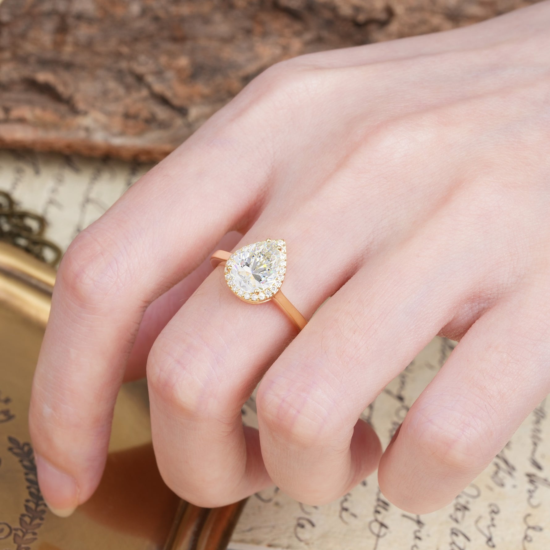Luxurious Vintage-Style Pavé-Set, 4-Prong Pear Cut Moissanite Engagement Ring - Additional view