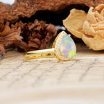 Luxurious Vintage-Style Pavé-Set, 4-Prong Pear Cut Fire Opal Engagement Ring - Additional view