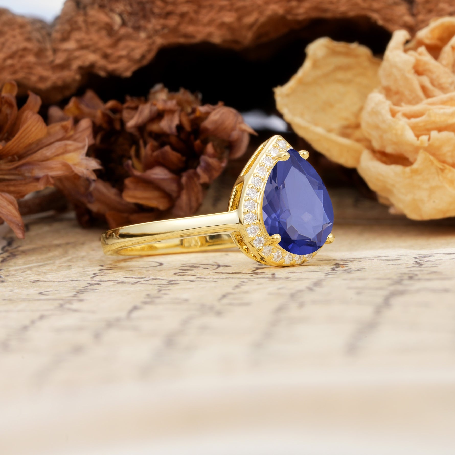 Luxurious Vintage-Style Pavé-Set, 4-Prong Pear Cut Tanzanite Engagement Ring - Additional view