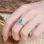Luxurious Vintage-Style Pavé-Set, 4-Prong Pear Cut Turquoise Engagement Ring - Additional view