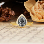 Luxurious Vintage-Style Pavé-Set, 4-Prong Pear Cut Black Rutilated Quartz Engagement Ring - Additional view