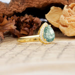 Luxurious Vintage-Style Pavé-Set, 4-Prong Pear Cut Moss Agate Engagement Ring - Additional view