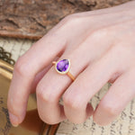 Luxurious Vintage-Style Pavé-Set, 4-Prong Pear Cut Amethyst Engagement Ring - Additional view