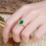 Luxurious Vintage-Style Pavé-Set, 4-Prong Pear Cut Emerald Engagement Ring - Additional view