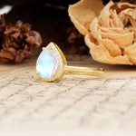Luxurious Vintage-Style Pavé-Set, 4-Prong Pear Cut Moonstone Engagement Ring - Additional view
