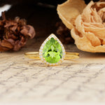 Luxurious Vintage-Style Pavé-Set, 4-Prong Pear Cut Peridot Engagement Ring - Additional view