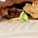 Luxurious Vintage-Style Pavé-Set, 4-Prong Pear Cut Peridot Engagement Ring - Additional view