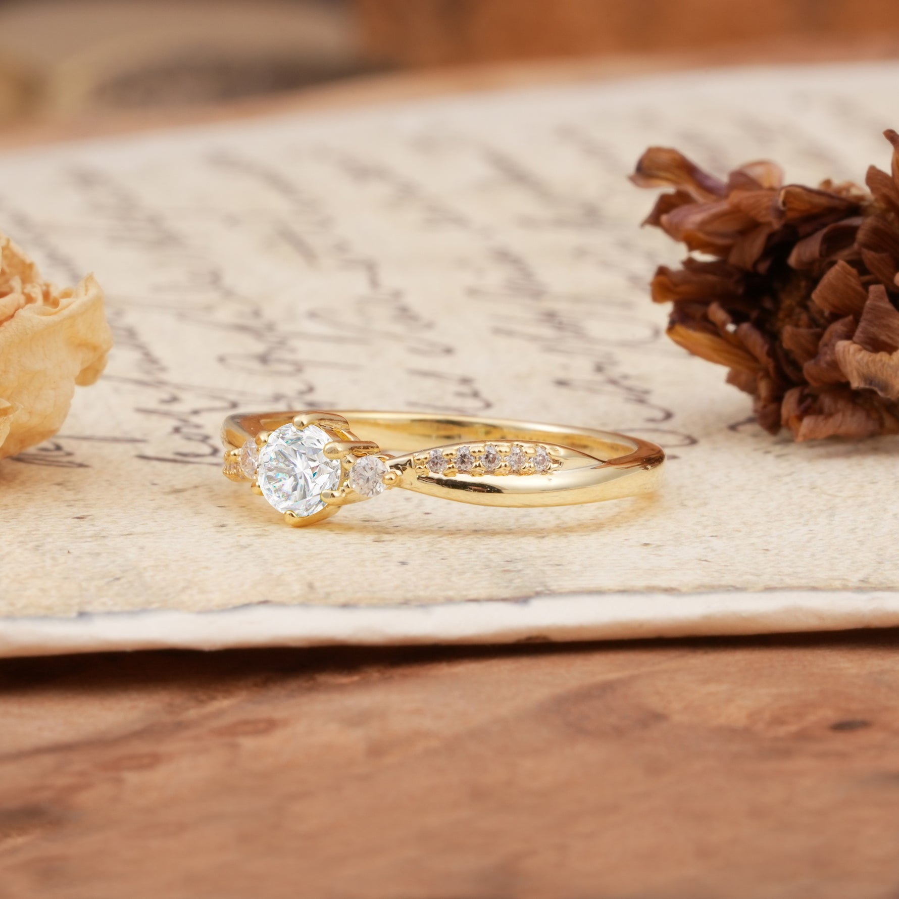 Simple 6-Prong Round Cut Moissanite Side Stone Engagement Ring - Additional view