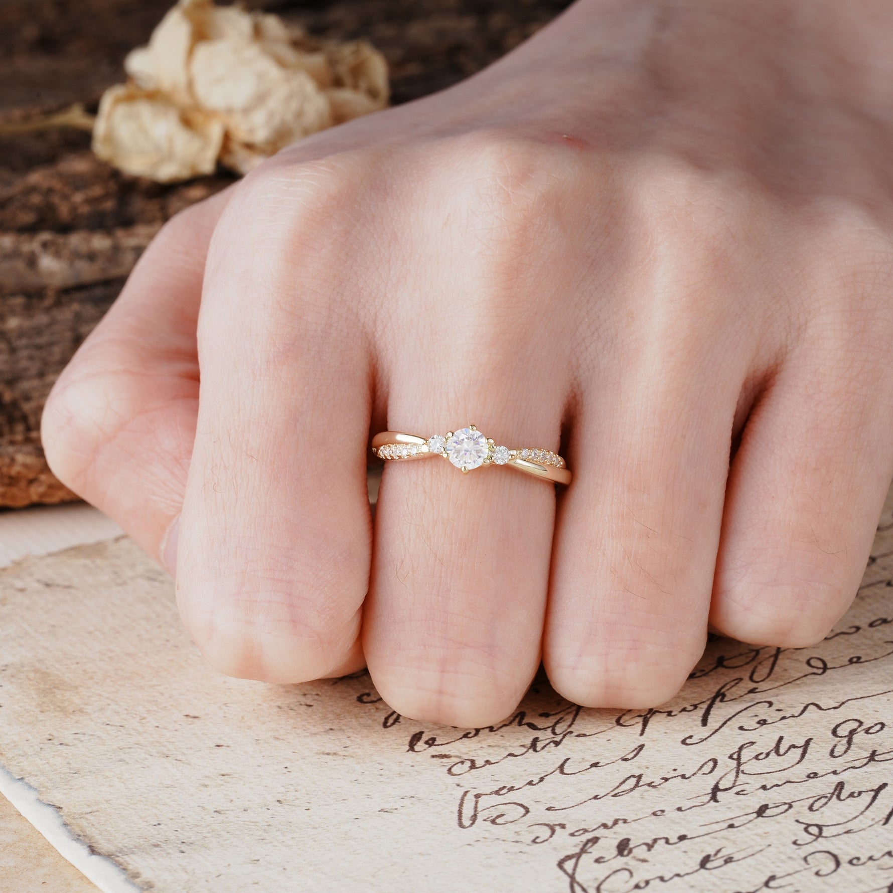 Simple 6-Prong Round Cut Moissanite Side Stone Engagement Ring - Additional view