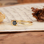 Simple 6-Prong Round Cut Black Onyx Side Stone Engagement Ring - Additional view