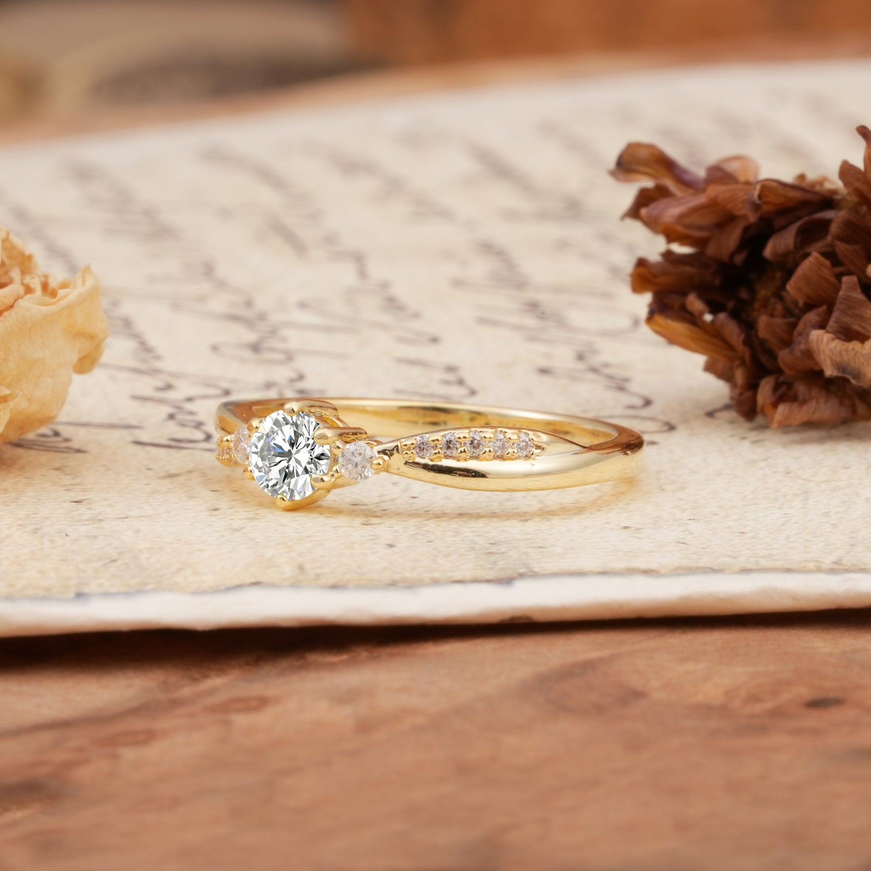 Simple 6-Prong Round Cut Lab Diamond Side Stone Engagement Ring - Additional view