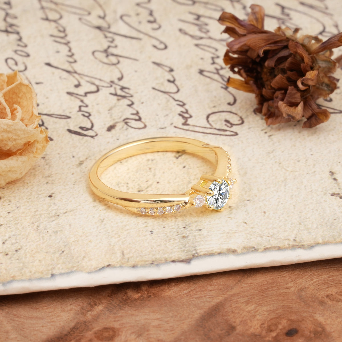 Simple 6-Prong Round Cut Lab Diamond Side Stone Engagement Ring - Additional view