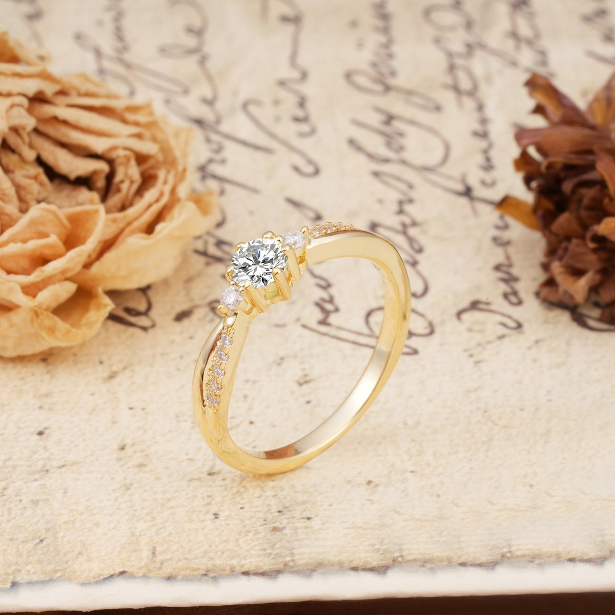 Simple 6-Prong Round Cut Lab Diamond Side Stone Engagement Ring - Additional view