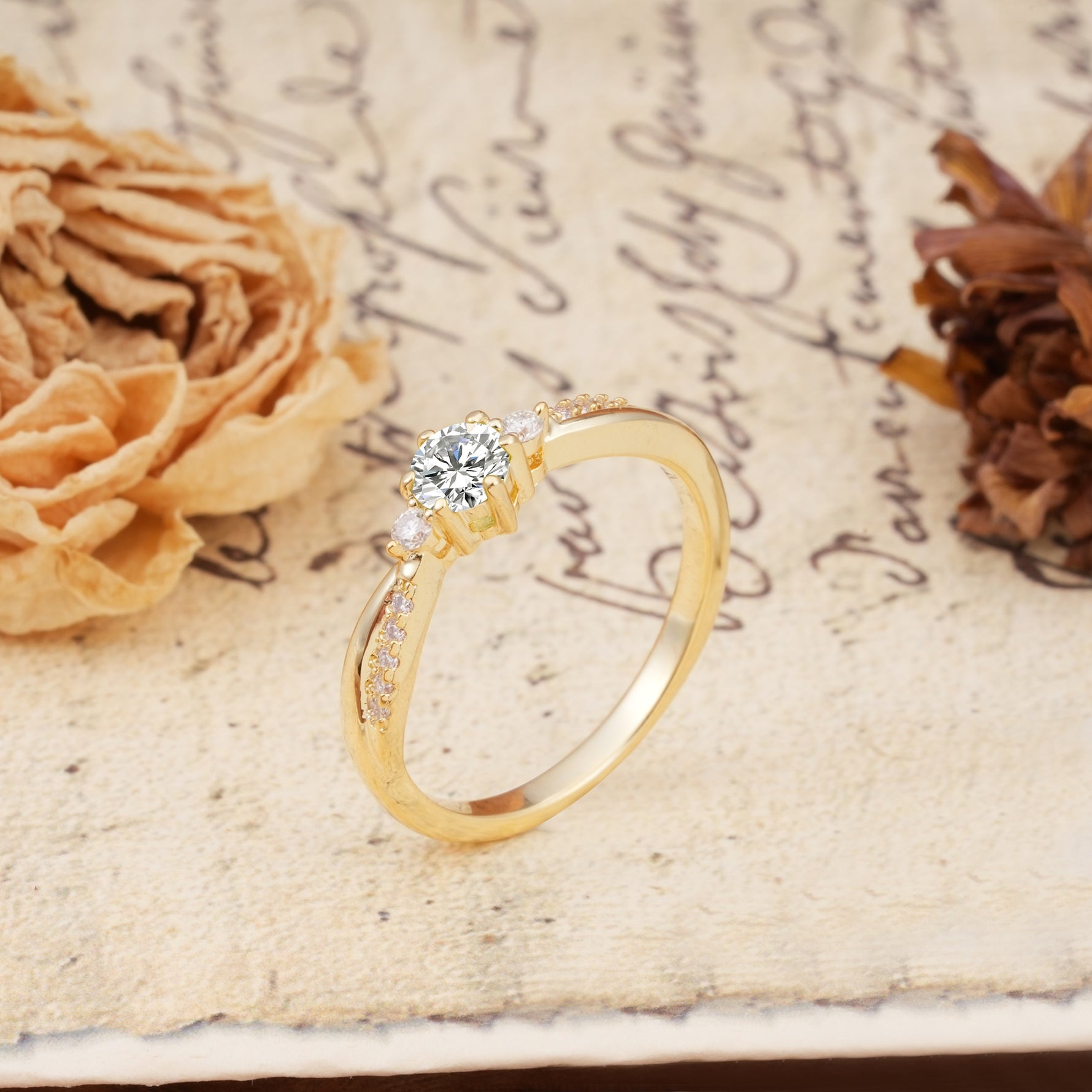 Simple 6-Prong Round Cut Lab Diamond Side Stone Engagement Ring - Additional view
