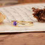 Simple 6-Prong Round Cut Amethyst Side Stone Engagement Ring - Additional view