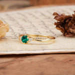Simple 6-Prong Round Cut Emerald Side Stone Engagement Ring - Additional view