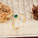 Simple 6-Prong Round Cut Emerald Side Stone Engagement Ring - Additional view