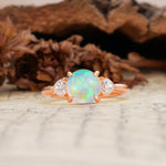 Minimalist 4-Prong Round Cut Fire Opal Three Stones Wedding Ring - Additional view