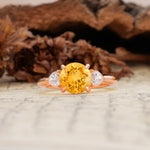Minimalist 4-Prong Round Cut Citrine Three Stones Wedding Ring - Additional view