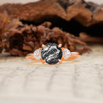 Minimalist 4-Prong Round Cut Black Rutilated Quartz Three Stones Wedding Ring - Additional view