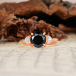 Minimalist 4-Prong Round Cut Black Onyx Three Stones Wedding Ring - Additional view
