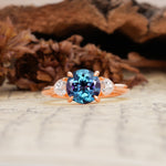 Minimalist 4-Prong Round Cut Alexandrite Three Stones Wedding Ring - Additional view